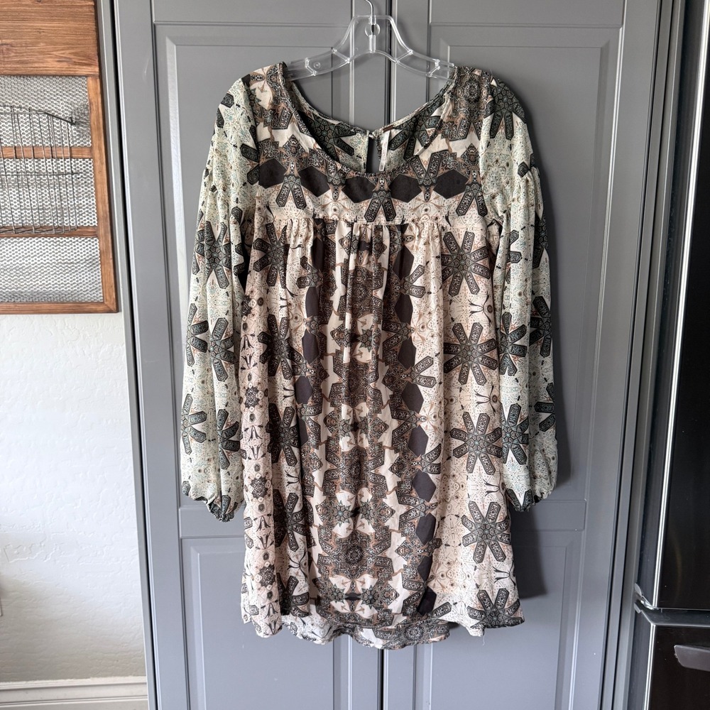 Free People Women's Kaleidoscope Mini Babydoll Dress, Brown Black,XS‎